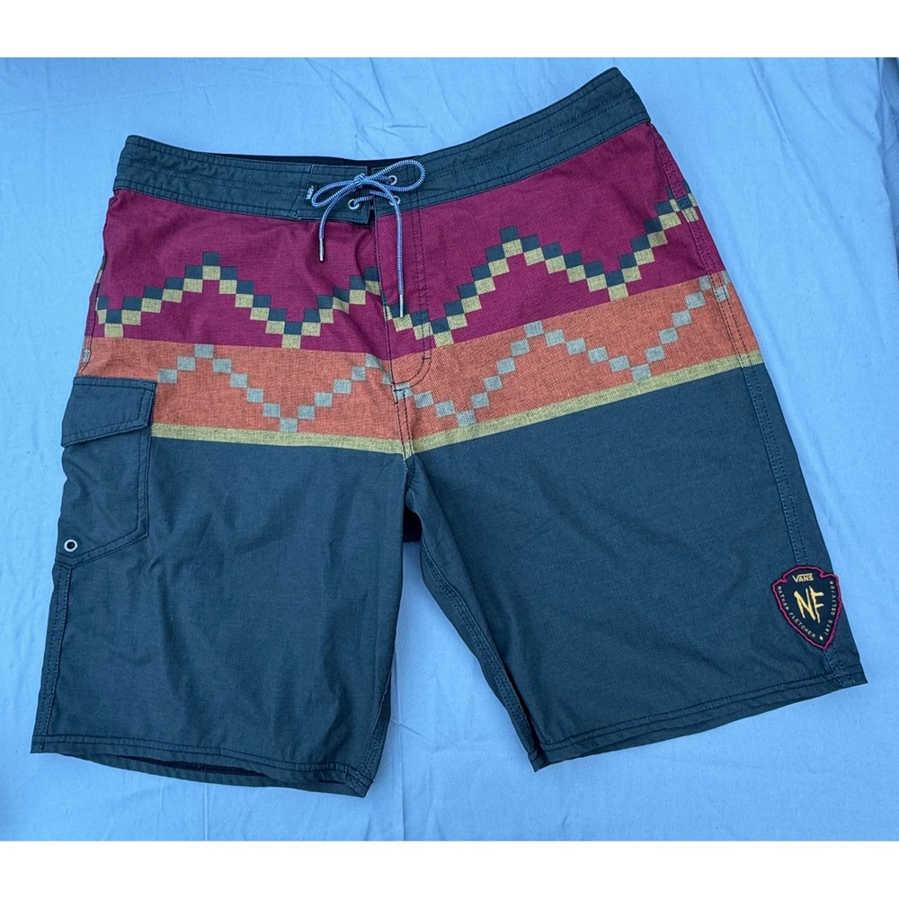 Vans Nathan Fletcher Into Oblivion Board Shorts Mens 38 Tribal Geometric Grey